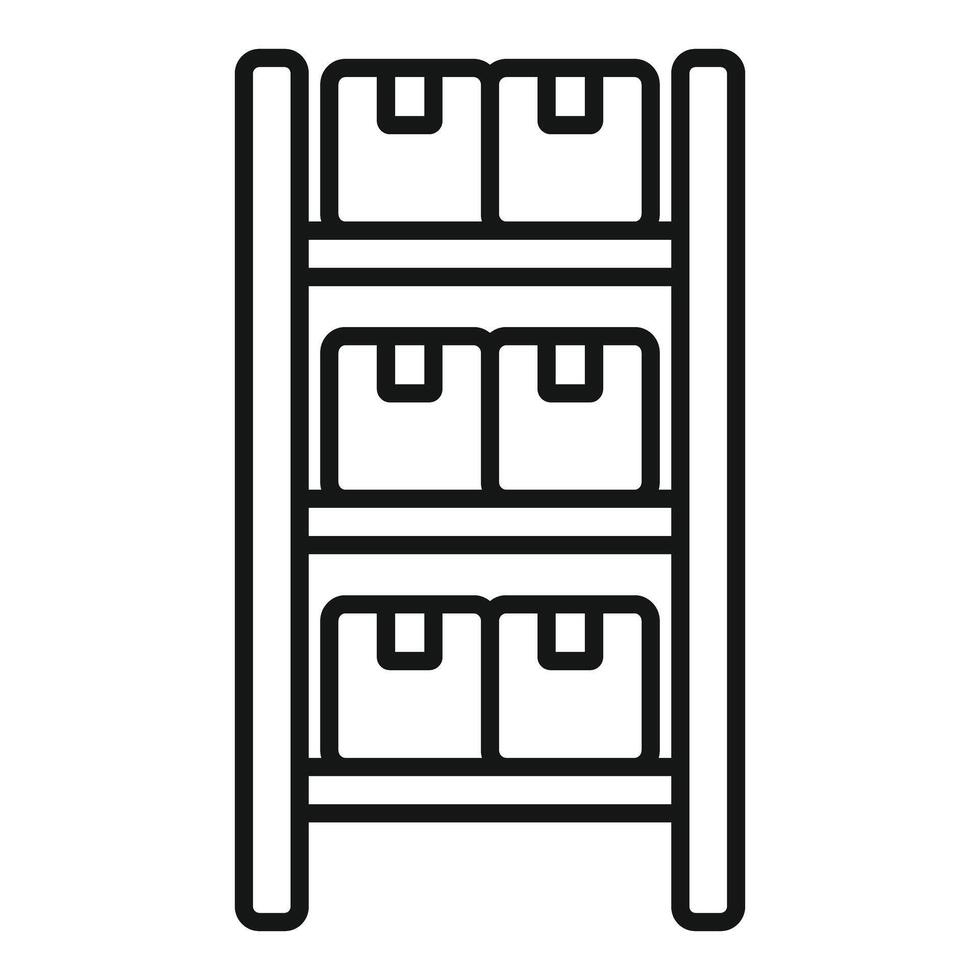 Warehouse storage rack holding cardboard boxes line icon vector