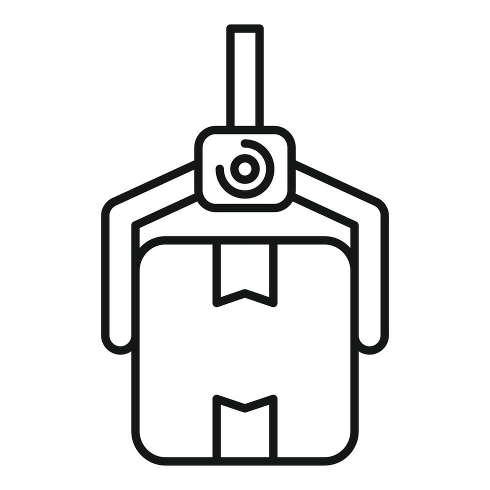Warehouse robot arm lifting parcel delivering box in storage vector