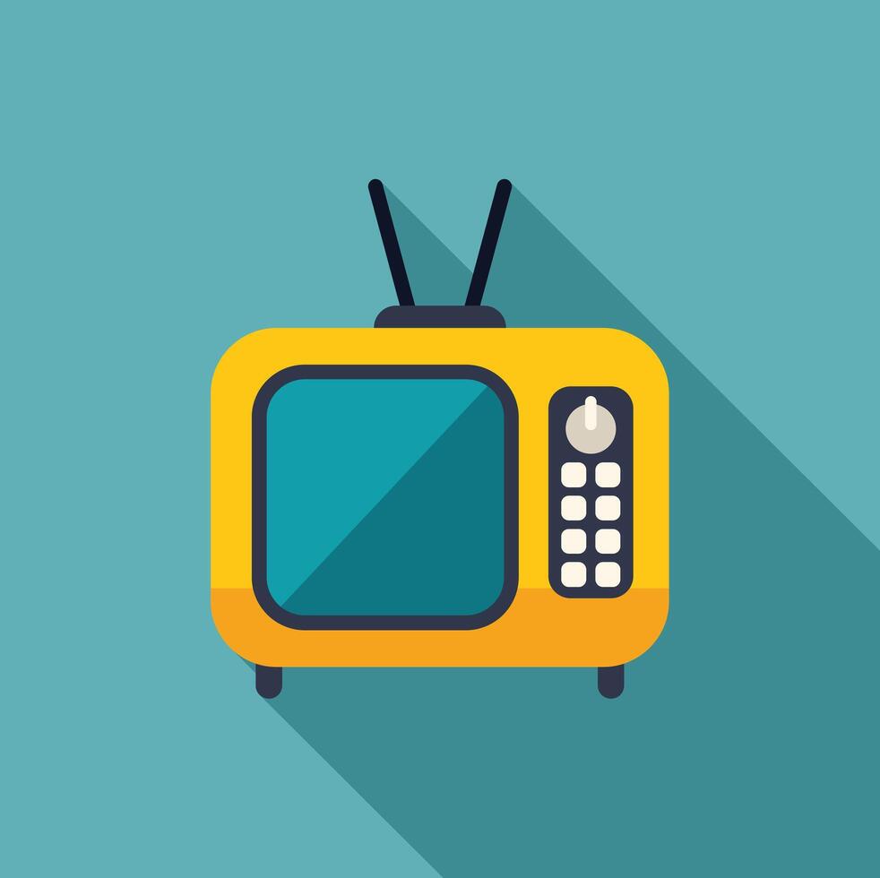 Yellow retro television flat design with long shadow vector