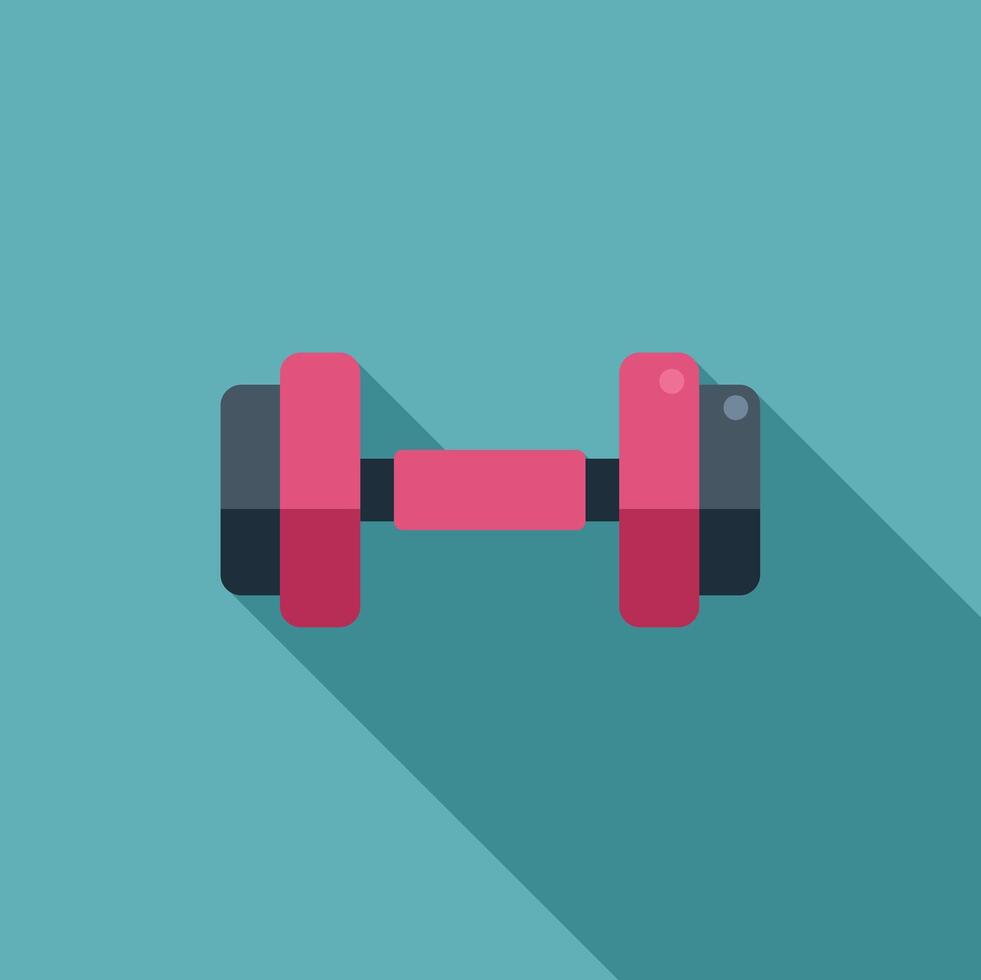 Pink dumbbell casting long shadow over turquoise background vector