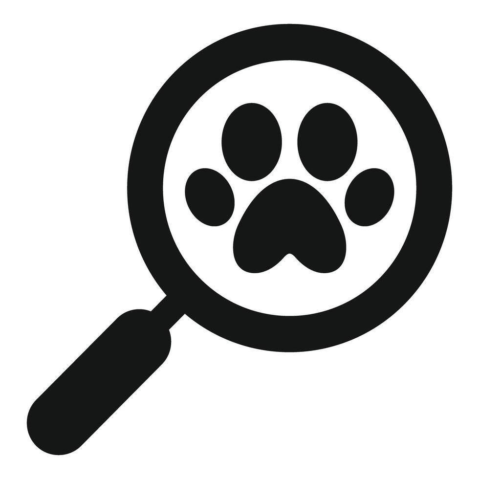 Magnifying glass searching for missing pet leaving paw print vector