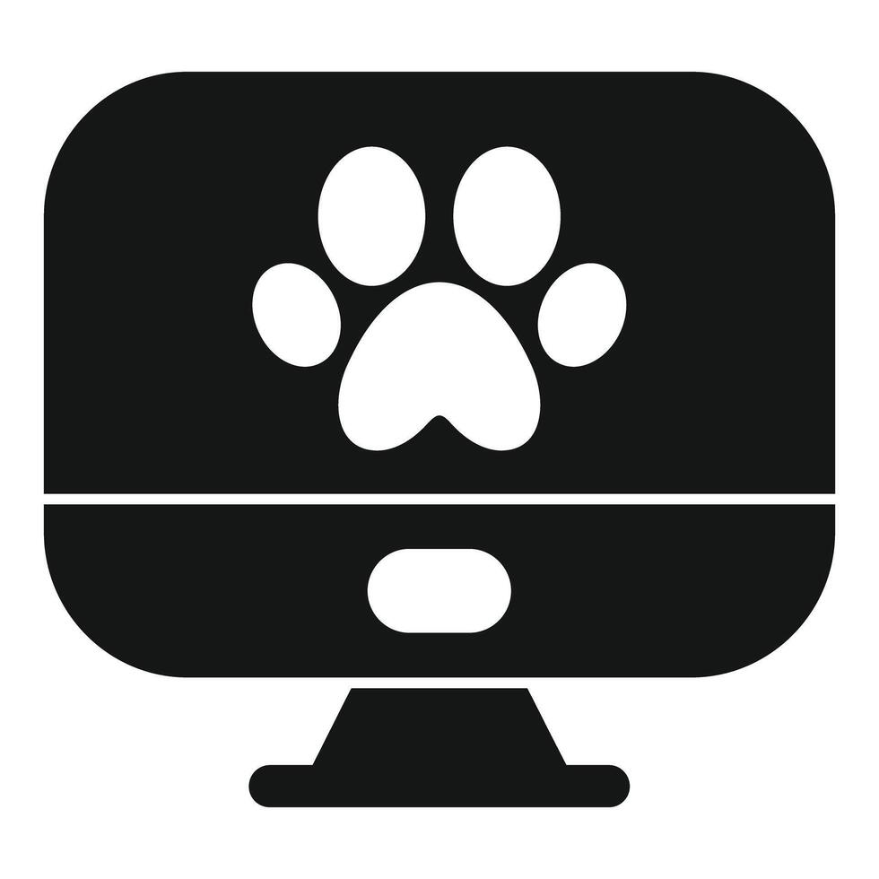 Online veterinary services with computer monitor displaying paw print icon vector