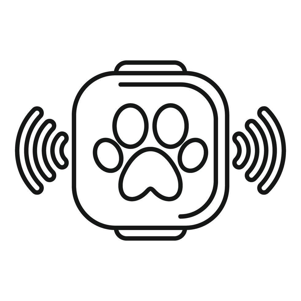 Pet tracker sending and receiving gps signal with paw print symbolising location of the animal vector