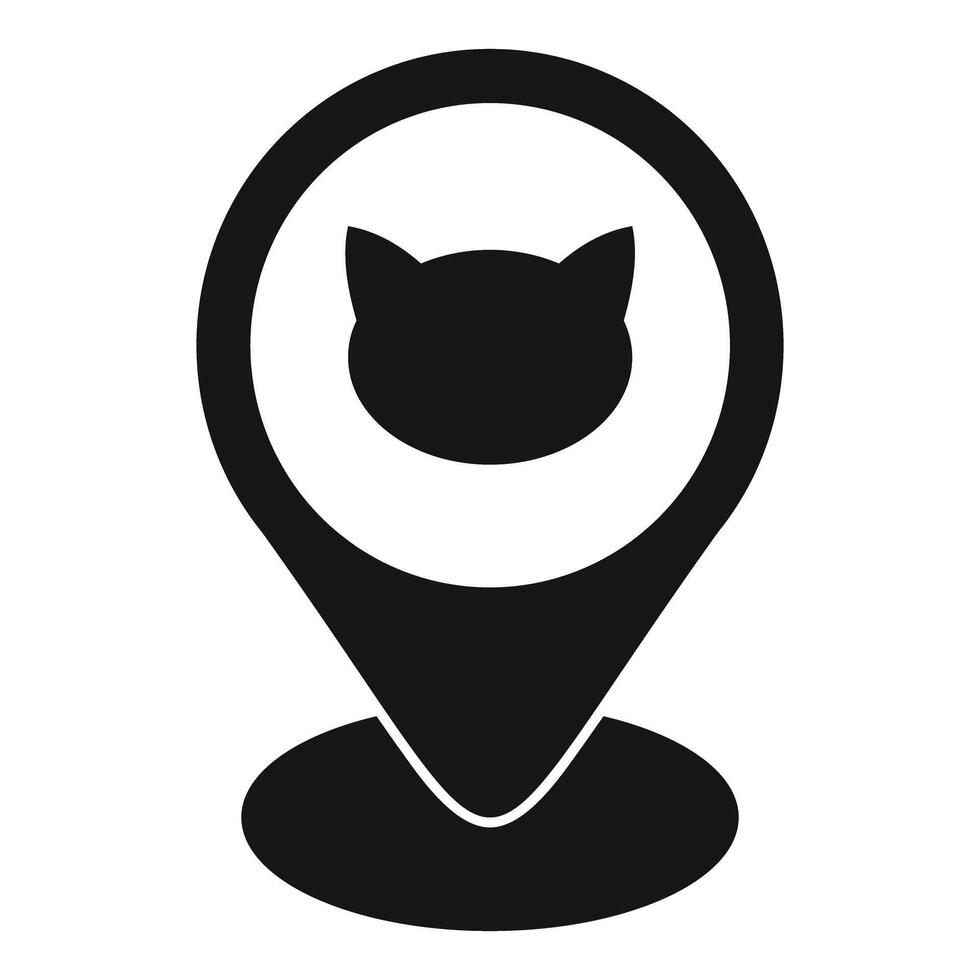 Black cat head silhouette inside location pin icon vector
