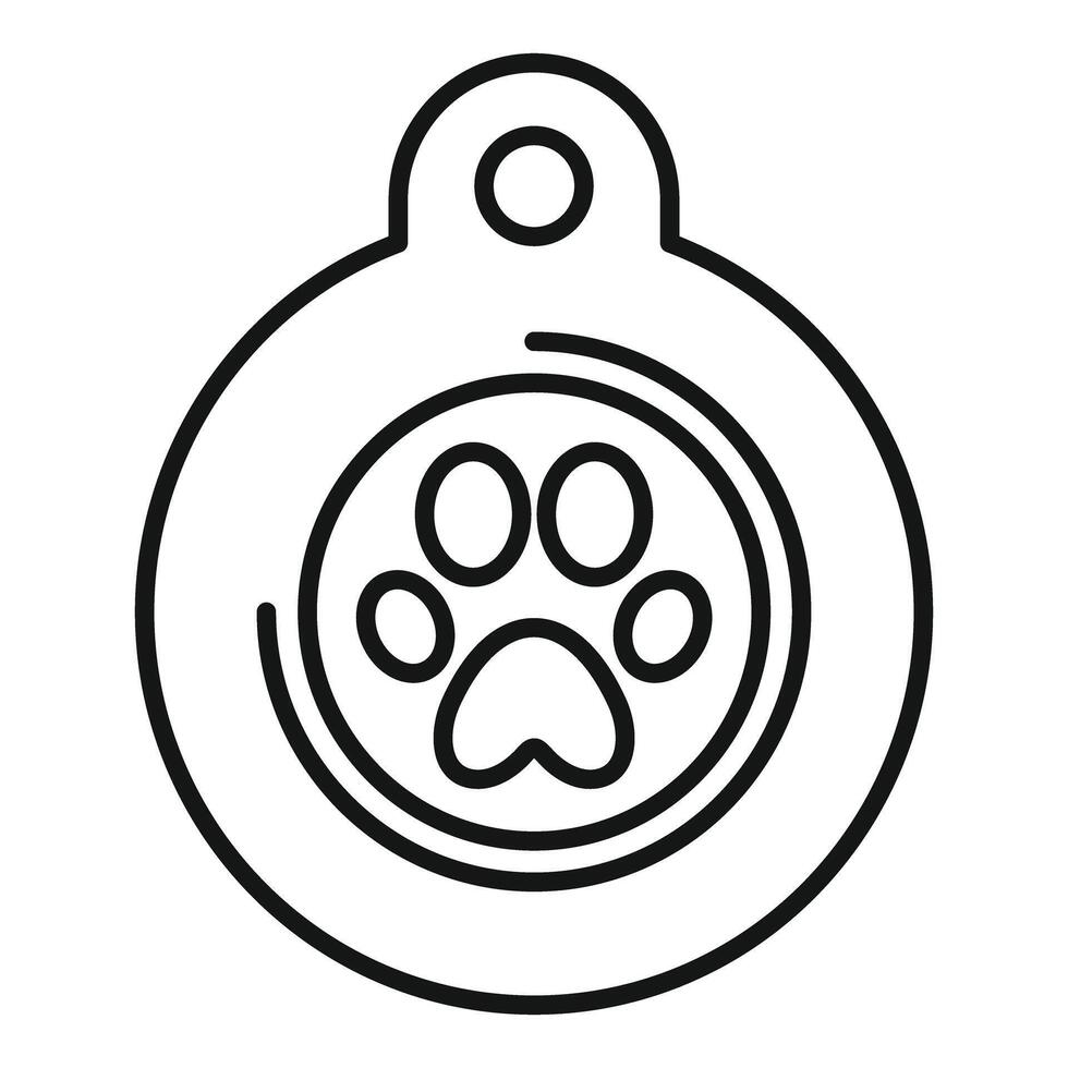 Round pet tag with paw print icon for dog or cat vector