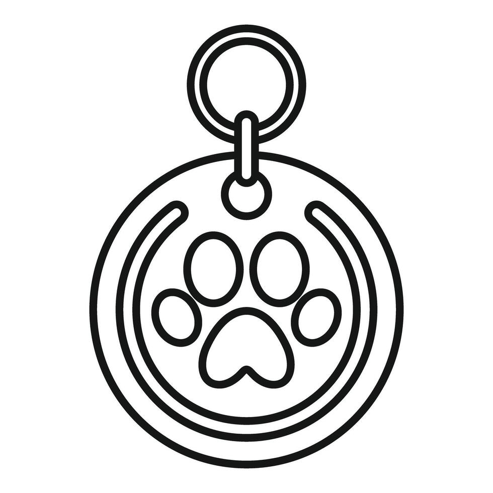 Round pet tag with paw print hanging on ring vector