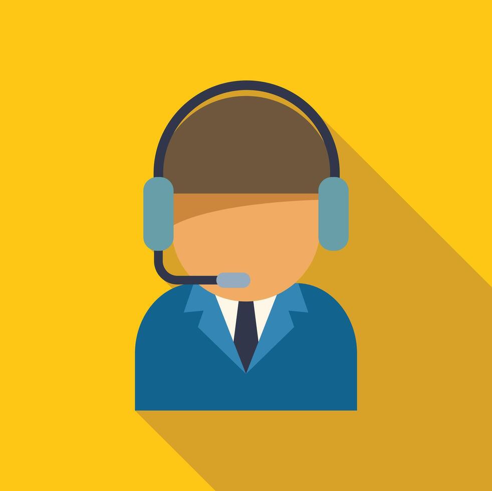 Male call center operator wearing headset and giving support vector