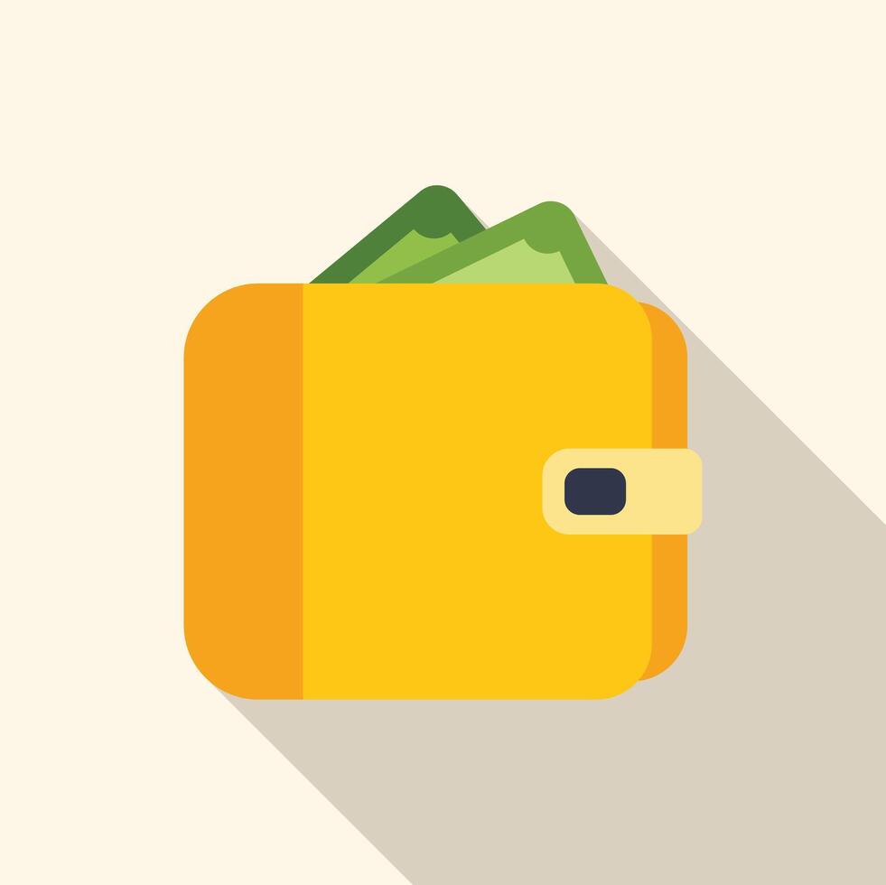 Yellow wallet is overflowing with cash vector