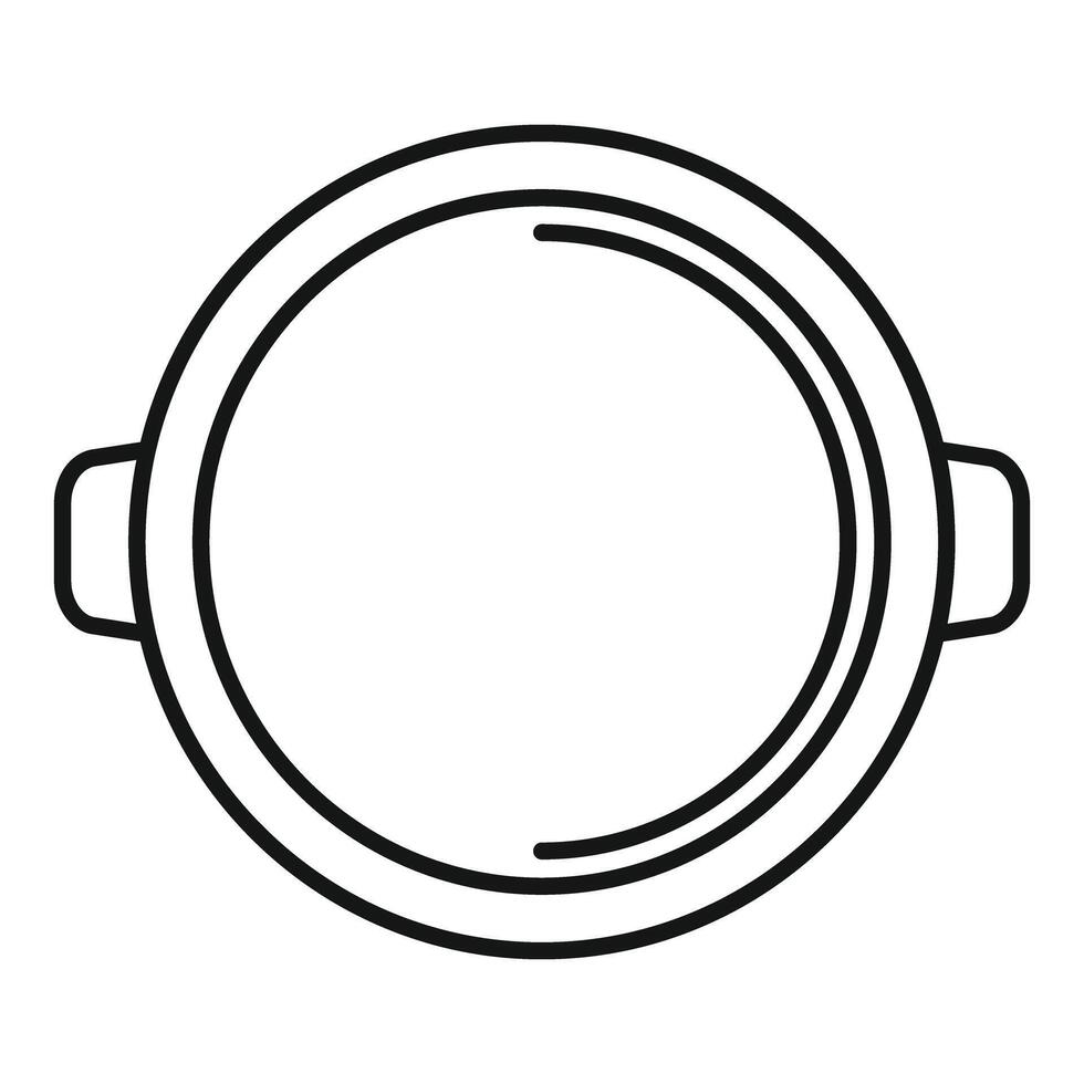 Round saucepan with two handles lying on stove top view line icon vector