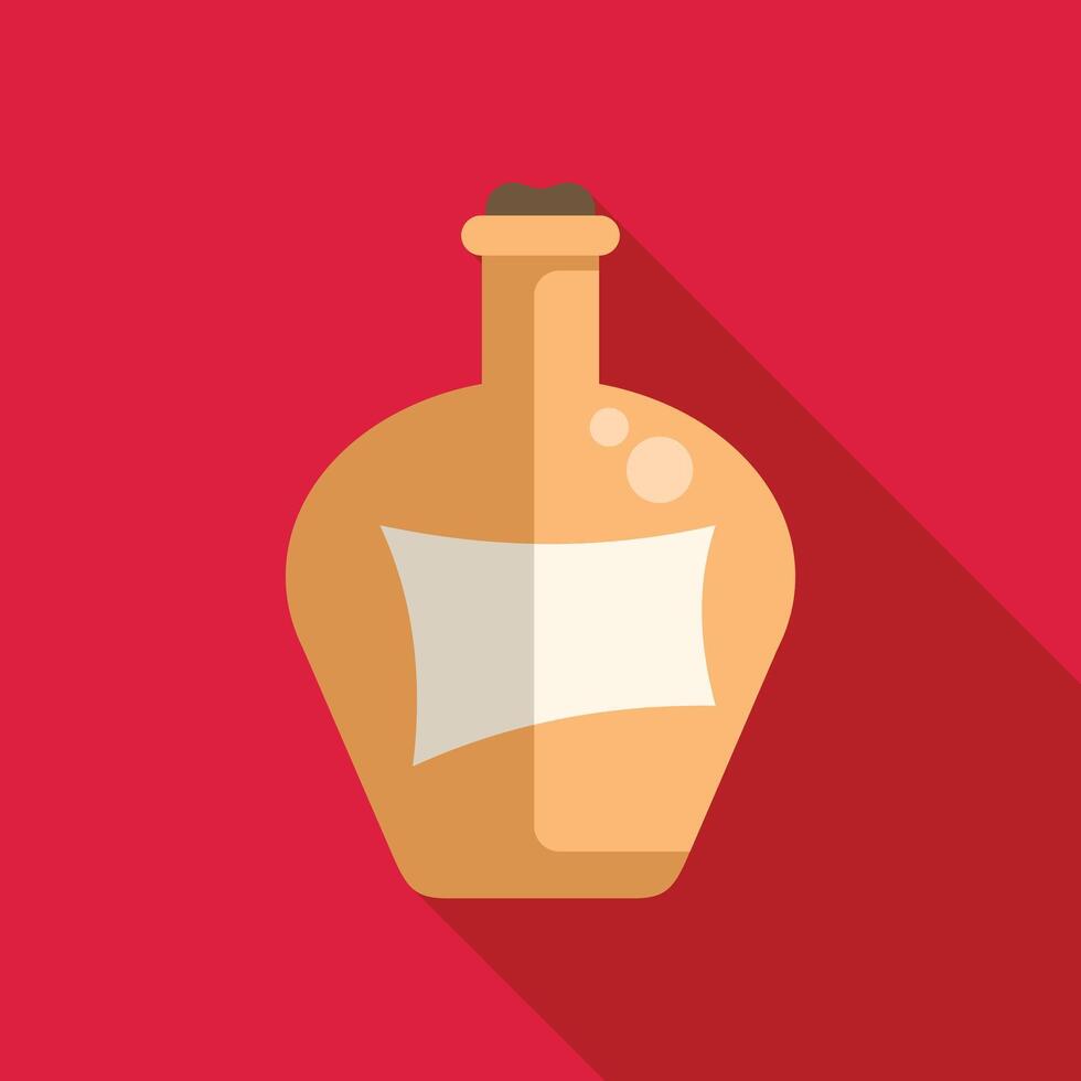 Round glass bottle filled with liquid showing long shadow vector