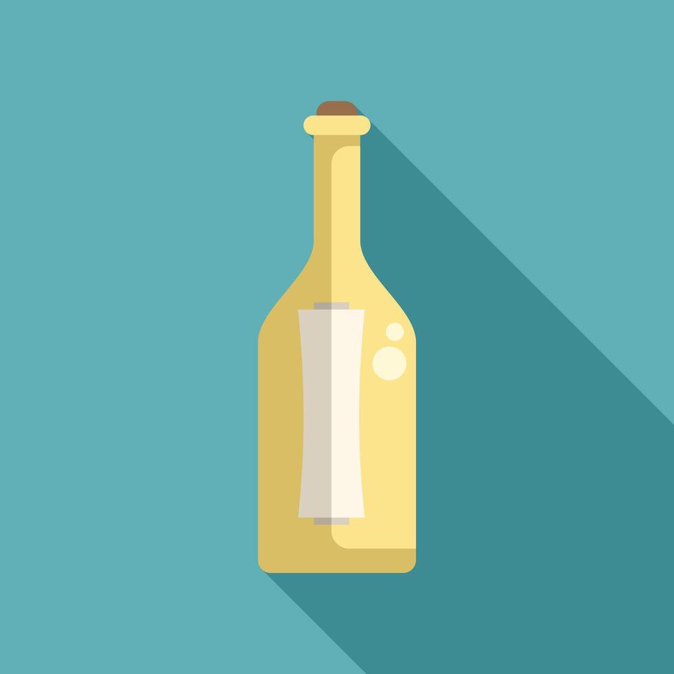 Message in a bottle floating on water with long shadow vector