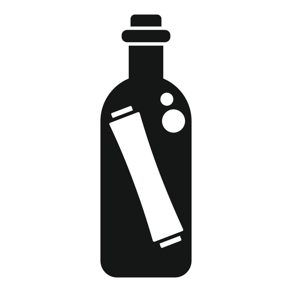 Black silhouette of a message in a bottle floating on the sea vector