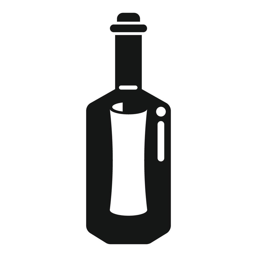 Black glyph style icon of a bottle containing a message vector
