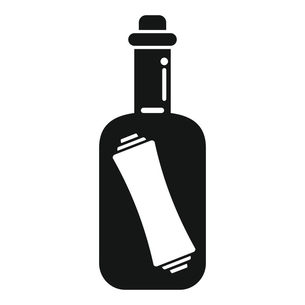 Black message in a bottle icon showing a paper scroll with corked stopper vector