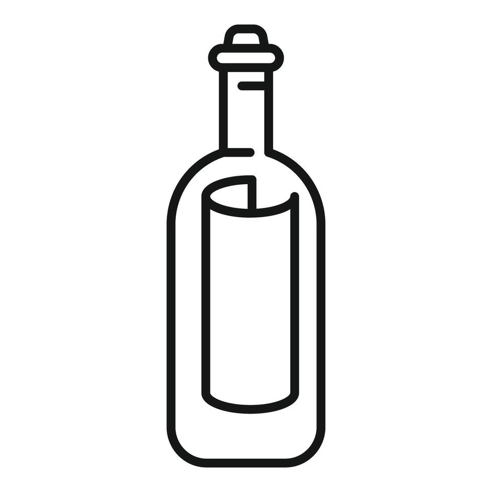 Line drawing of a glass bottle with a message rolled up inside vector