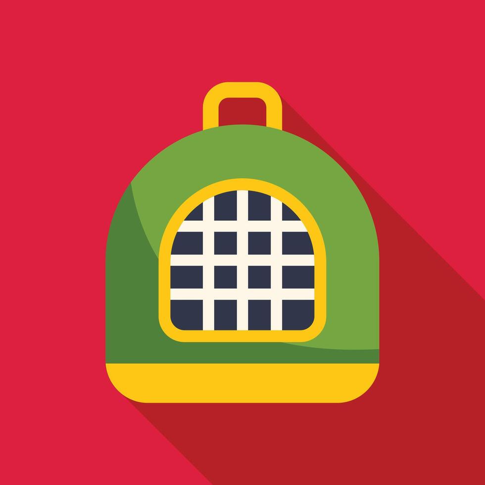 Green pet carrier bag standing on red background vector