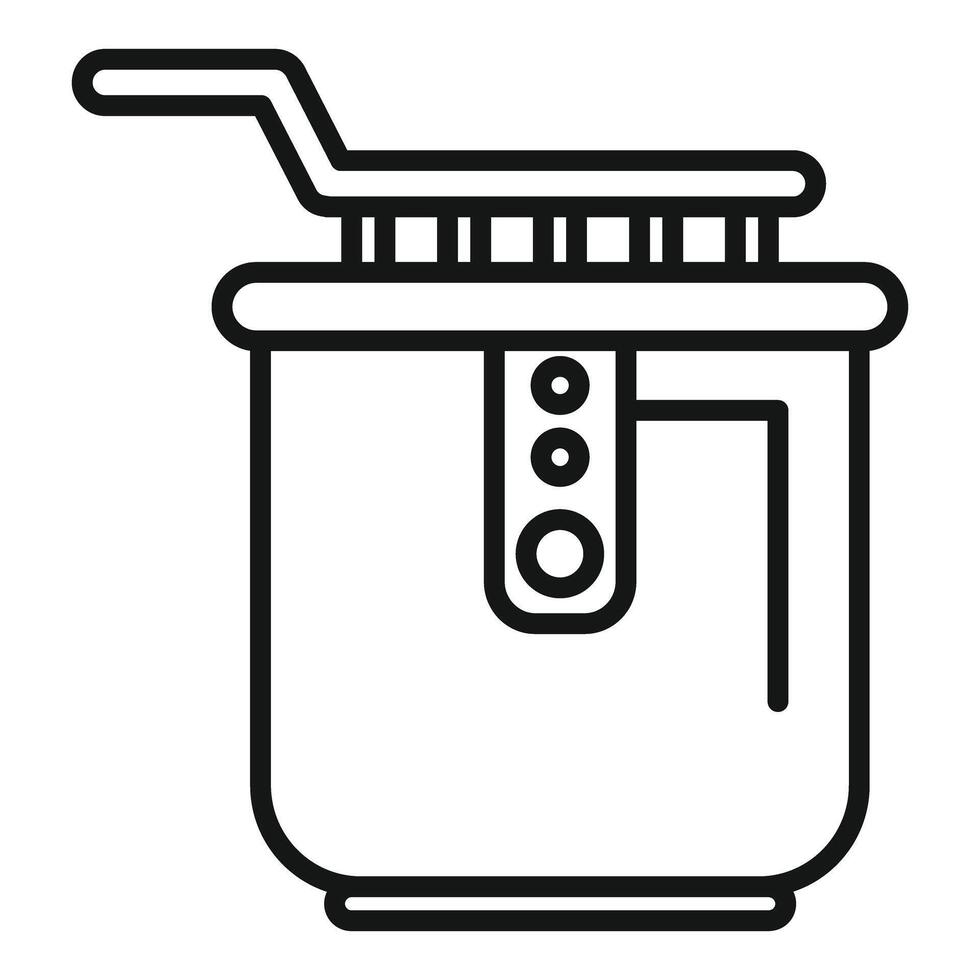 Deep fryer pot with basket being lowered for frying icon vector