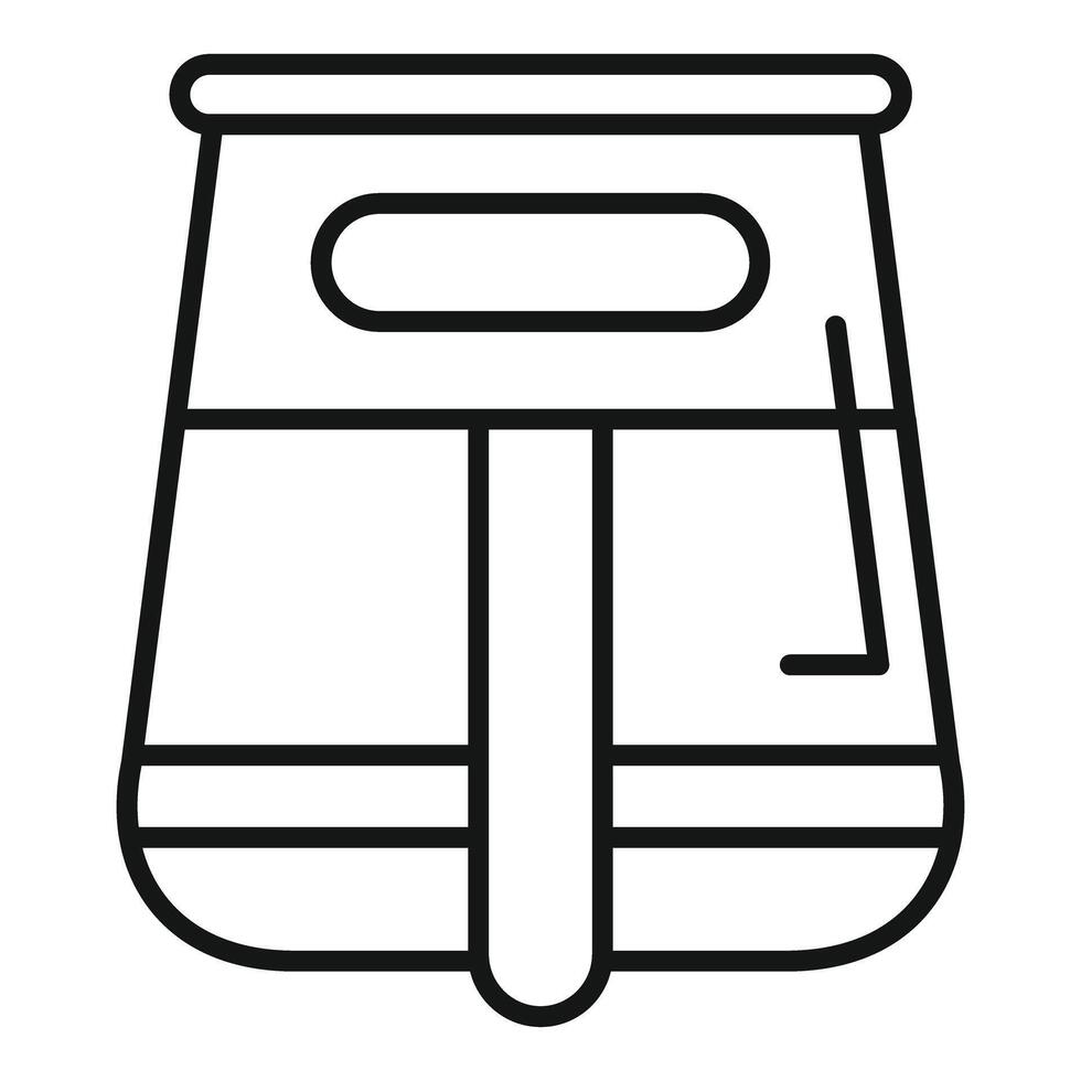 Deep fryer frying basket lowering food into hot oil line icon vector