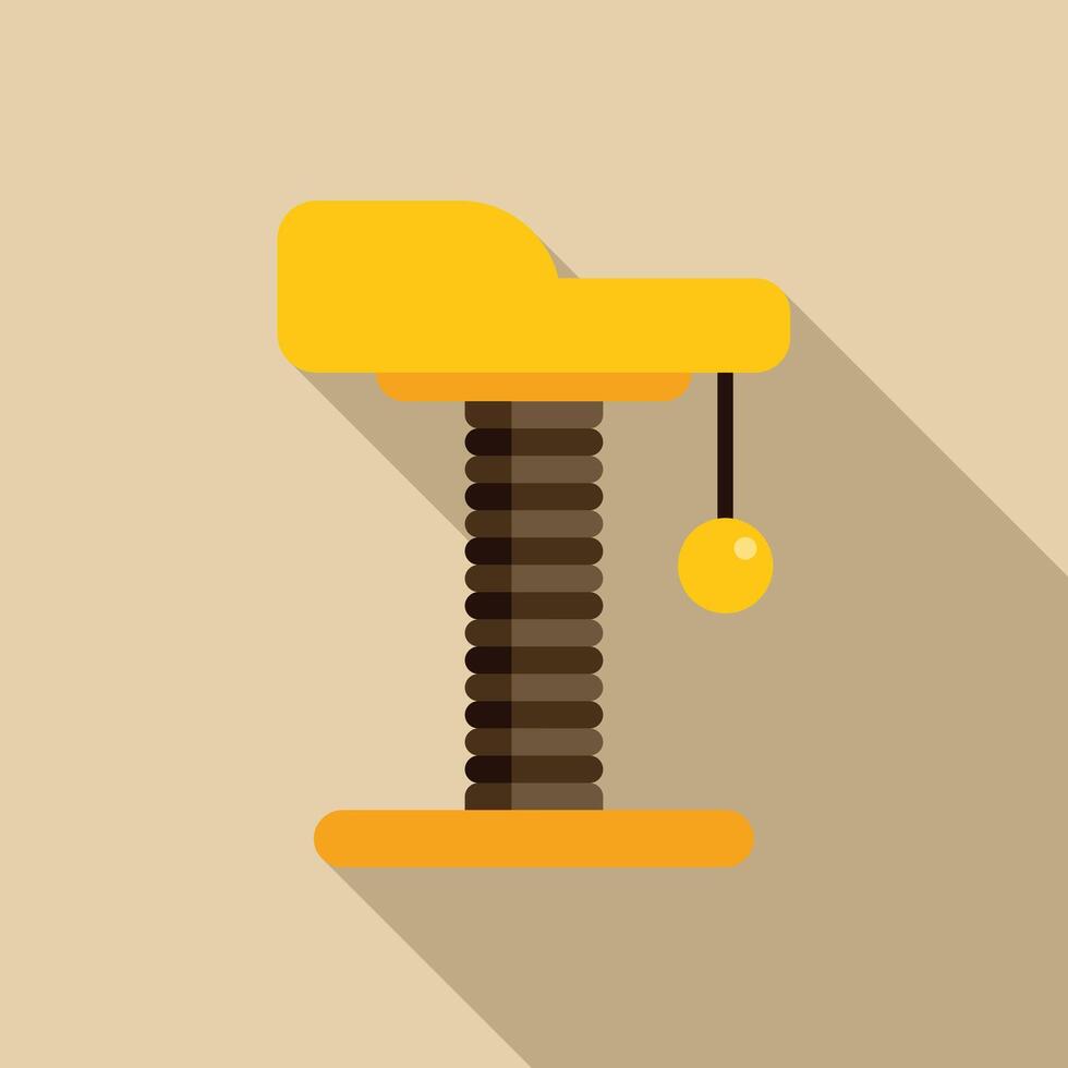Yellow cat scratching post with hanging ball icon vector