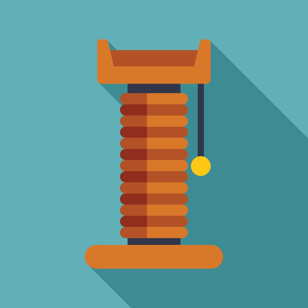 Tall cat scratching post with toy ball is standing on blue background vector