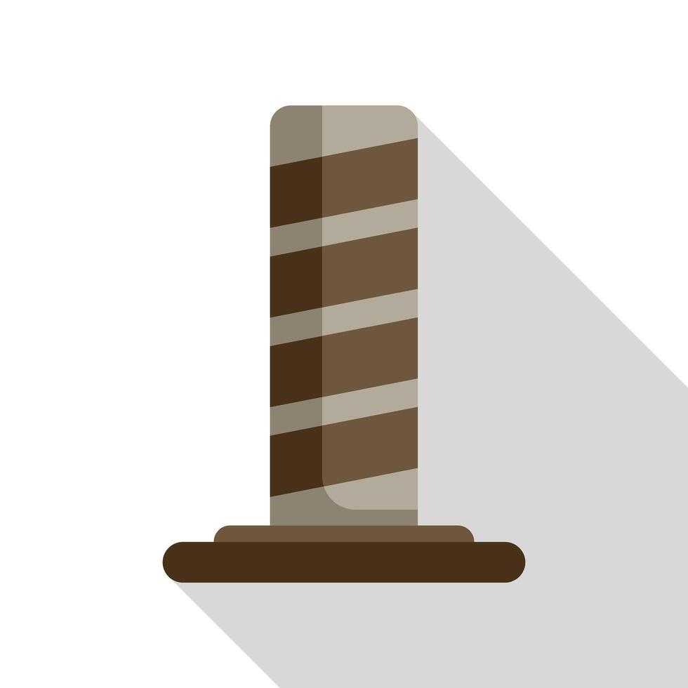Striped parking bollard standing on a base with long shadow vector
