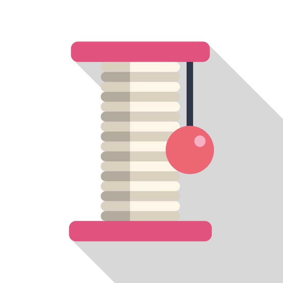 Cat scratching post standing on pink platform with hanging ball vector
