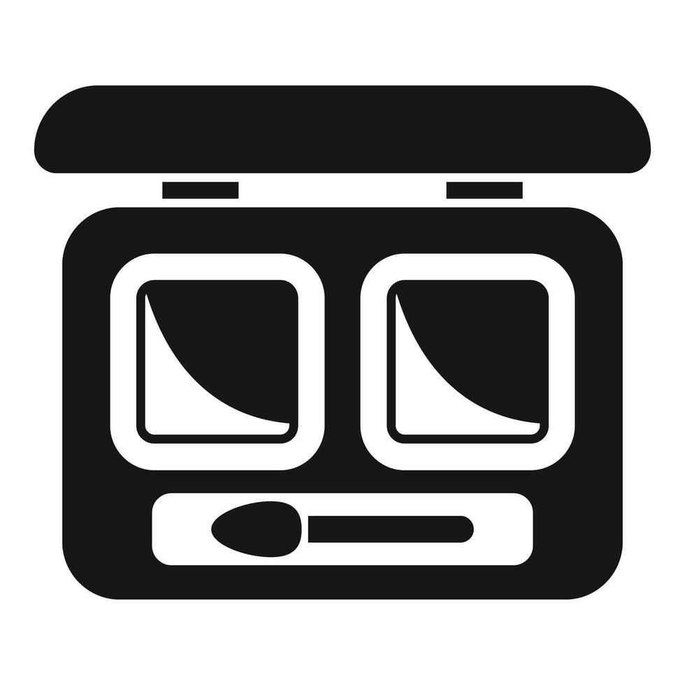 Open eyeshadow palette containing two shades and a brush is showing makeup concept vector