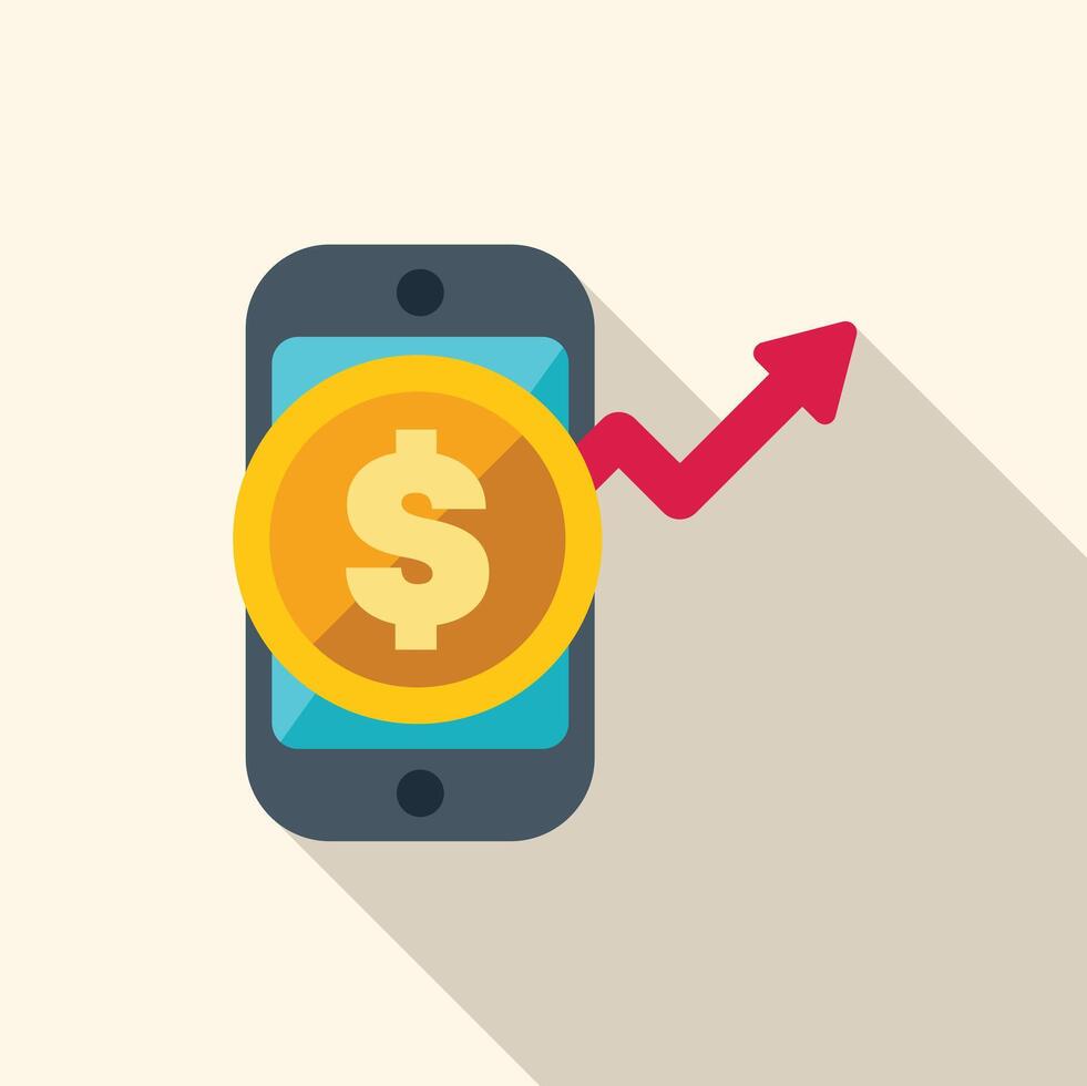 Mobile banking app showing increased profits with upward trending arrow vector