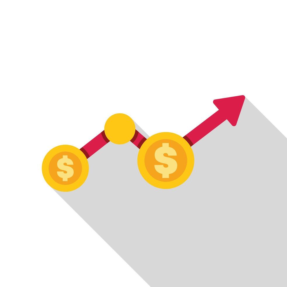 Money value increasing depicted with graph and coins vector