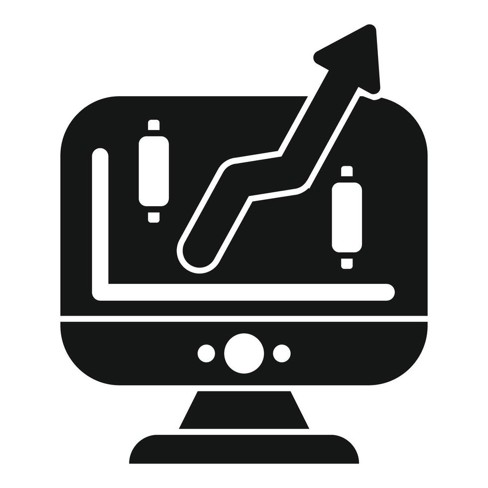 Computer showing stock market growth with candlestick chart and upward arrow vector