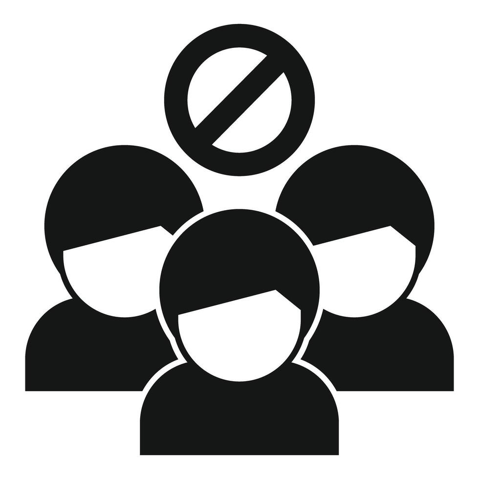 Silhouette icon of people keeping social distance with stop sign vector