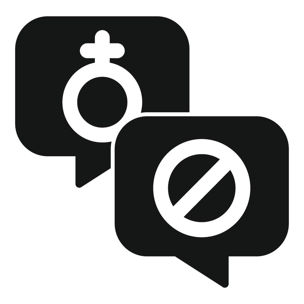 Gender equality concept with female symbol and forbidden sign in speech bubbles vector