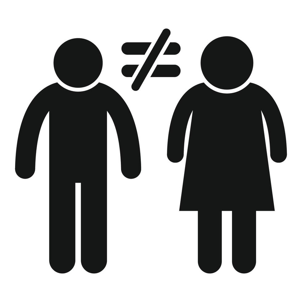Gender inequality concept with man and woman standing with unequal sign vector