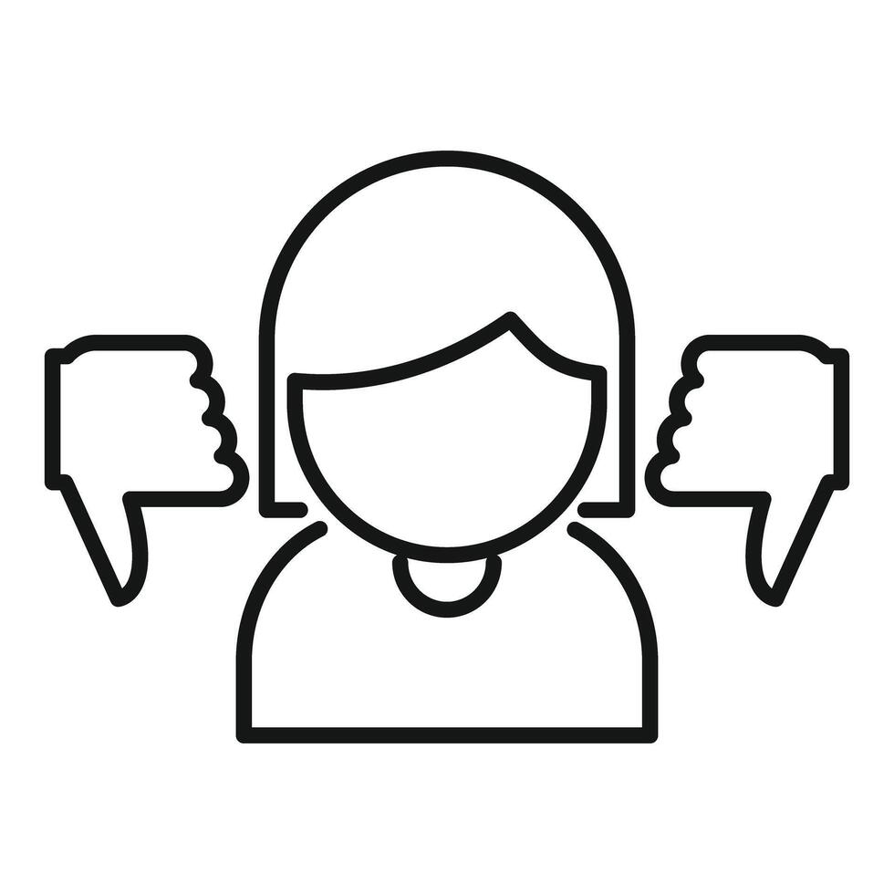 Woman receiving negative feedback represented by thumbs down icons vector