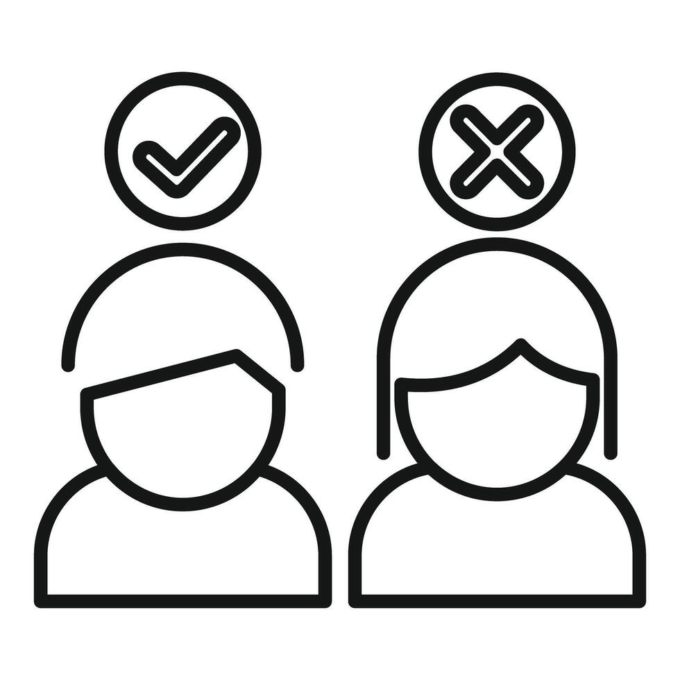 Man and woman choosing different options, checkmark and cross symbols over people vector