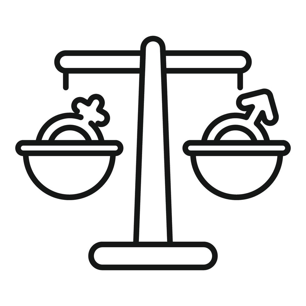 Simple line icon representing a balanced scale weighing female and male symbols vector