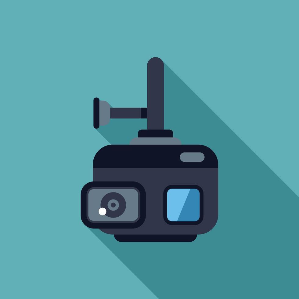 Action camera recording with external microphone flat design icon vector
