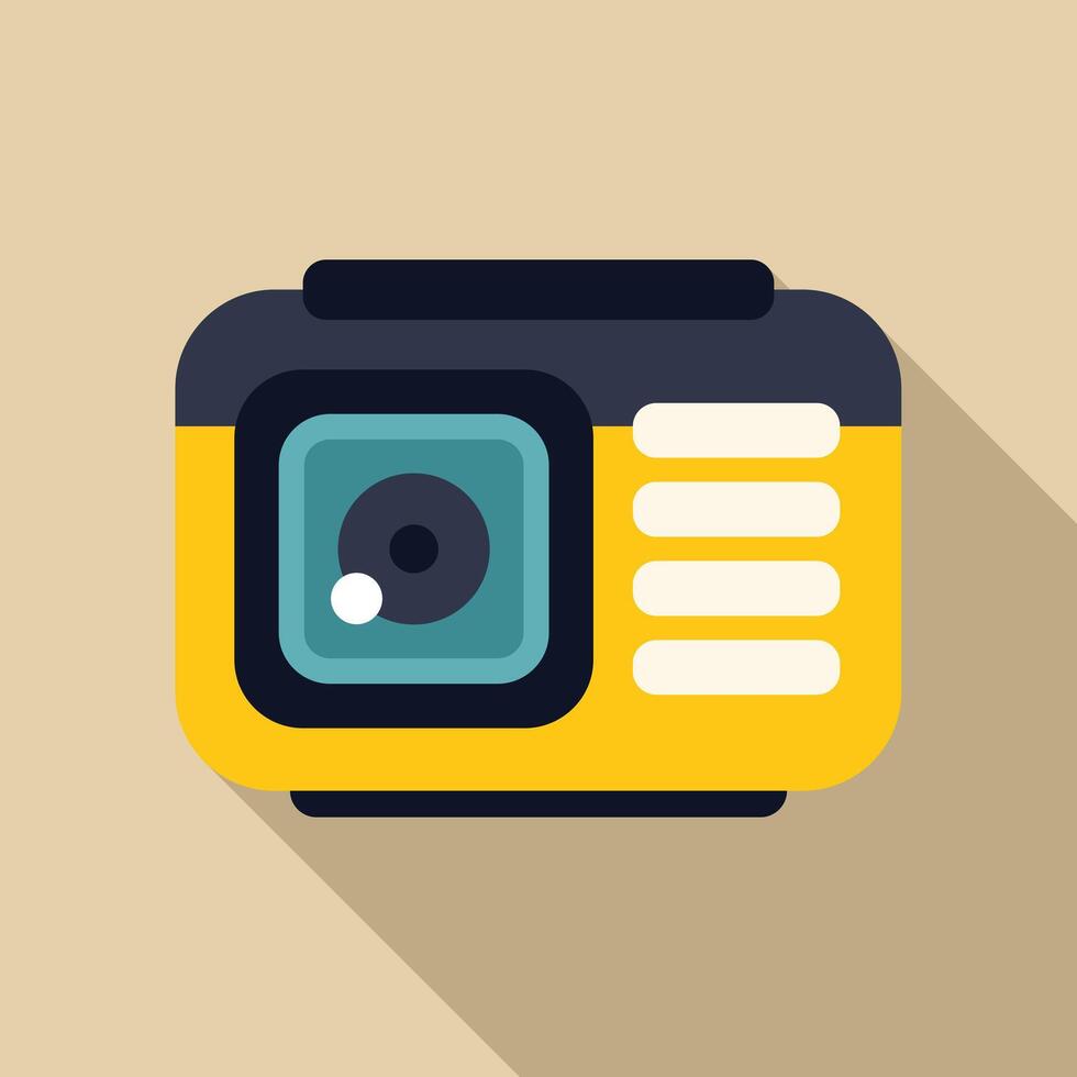 Yellow action camera capturing extreme sports moments vector