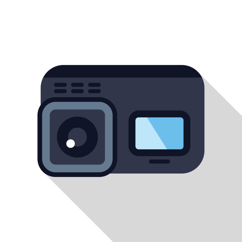 Modern action camera showing its lens and screen vector