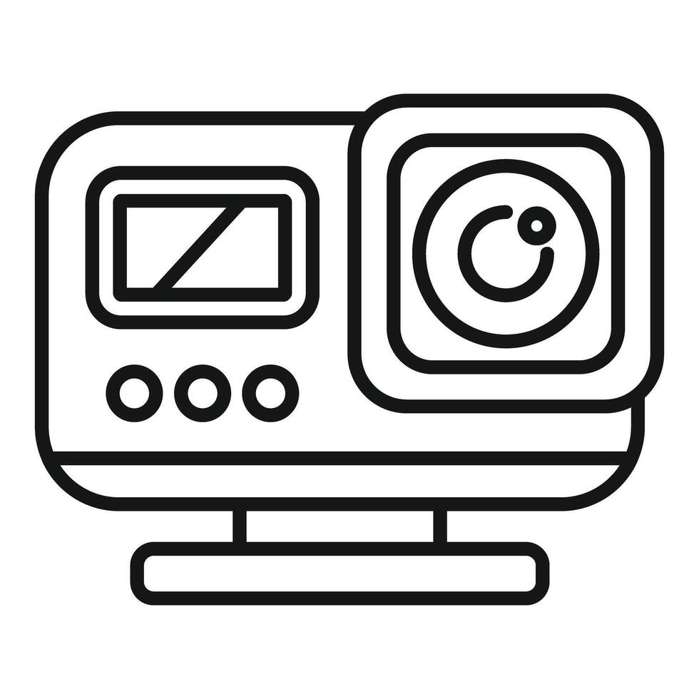 Action camera showing recording button and screen with mount vector