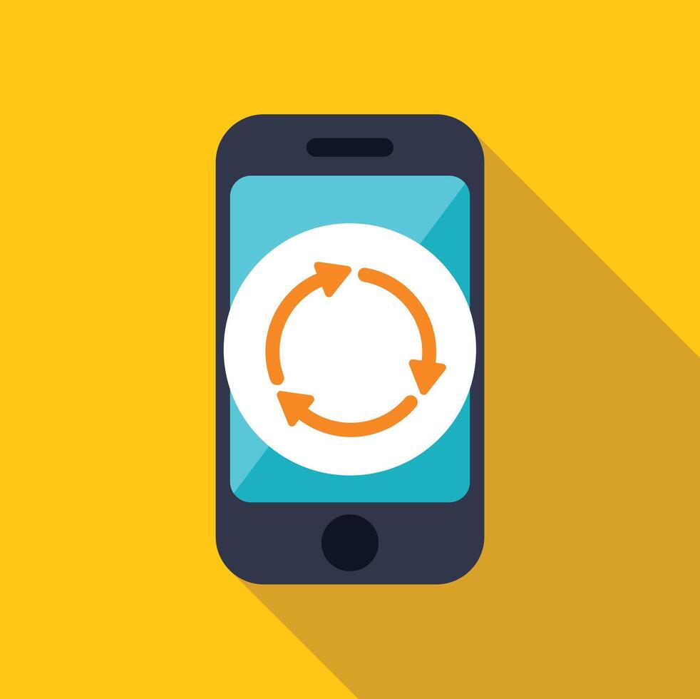 Smartphone showing circular arrows for update or sync process vector
