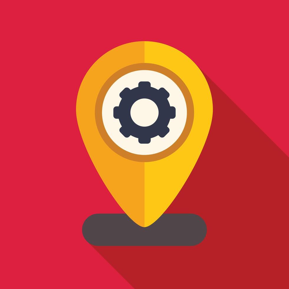 Yellow pin pointing location with cogwheel icon for industrial service and repair vector