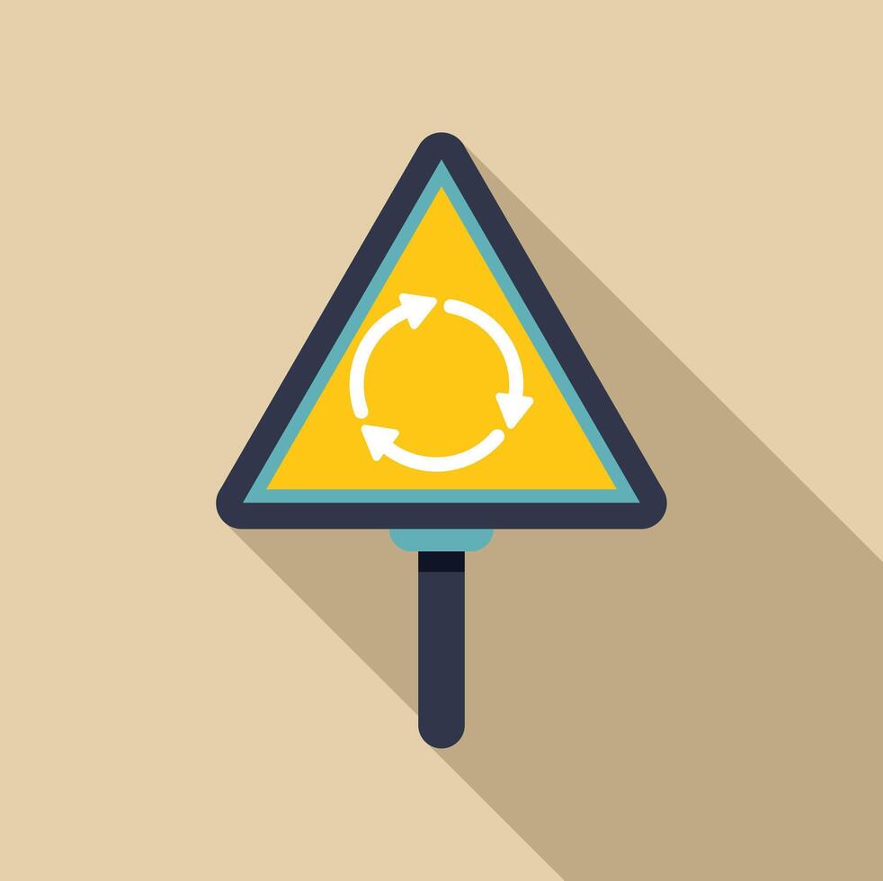 Yellow triangular road sign indicating roundabout ahead vector