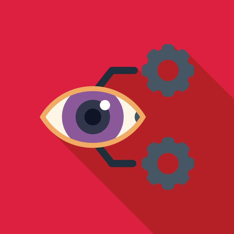 Human eye connected to gears representing artificial intelligence and machine learning vector