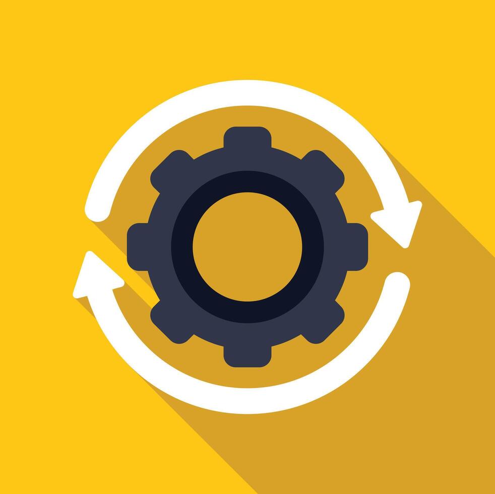 Process optimization with gear and circular arrows on yellow background vector