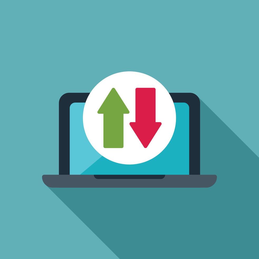 Laptop showing upload and download arrows on screen vector
