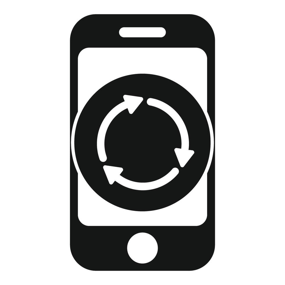 Smartphone showing update or synchronizing with rotating arrows icon vector