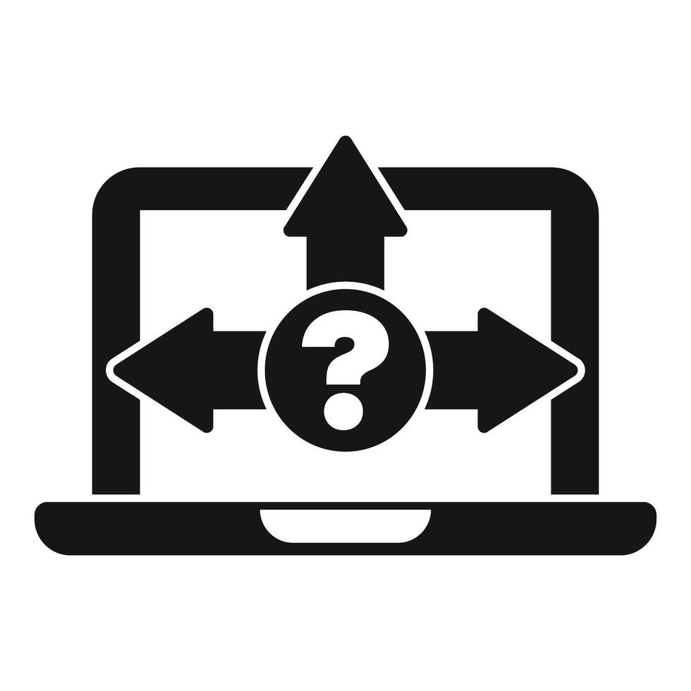 Laptop showing choice with three arrows and question mark icon vector