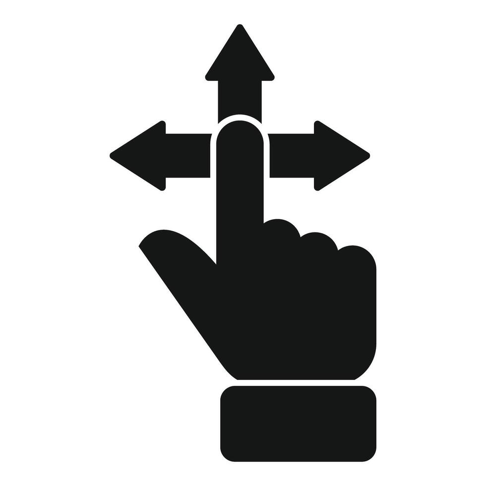 Hand touching four directional arrows, making a decision about the future vector