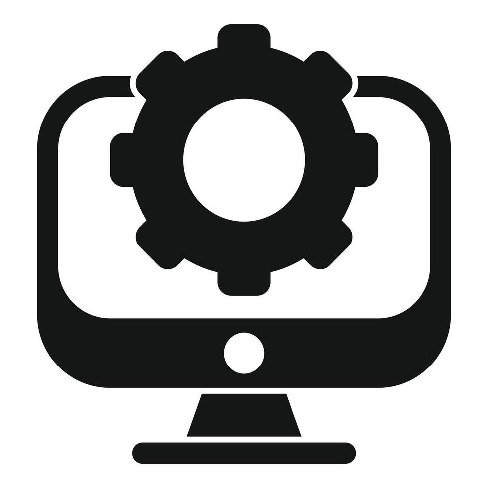 Computer showing configuration gear wheel setting icon vector